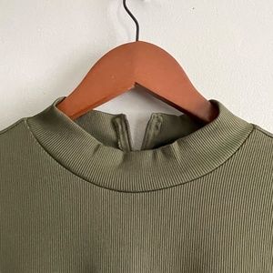 Mock Neck Ribbed Mini Dress in Olive Green